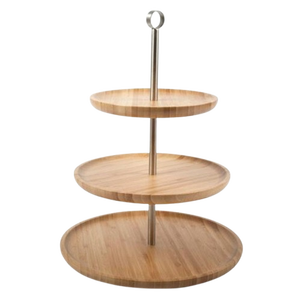 Support à gâteau rond en bois à 3 niveaux avec buffet en or en bois d'acacia poli original en bois de manguier le plus vendu - Product Image 1
