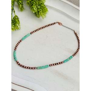 Collier en perles de turquoise et de cuivre de Kingman, style bohème, tendance, classique, chaîne religieuse, cadeau pour les chrétiens - Product Image 4