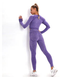 Women <b>Seamless</b> Yoga <b>Set</b> Long Sleeve Crop <b>Top</b> & High Waist <b>Leggings</b> Stretch Fitness Gym Wear <b>Set</b> For Women - Product Image 5