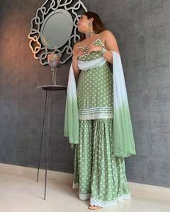 Dernière broderie indienne Sharara Palazzo Kurti Set Dupatta Matériel en soie de coton lourd Impression numérique Vêtements ethniques Style cousu - Product Image 5