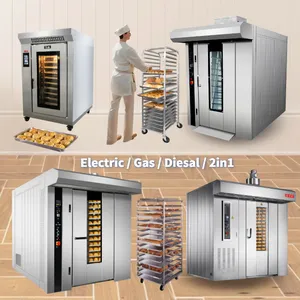 Gas diesel eléctrico mini pastelería Industrial utilizado 8 16 32 64 bandeja estante horno giratorio para panadería venta pan hacer hornear Nigeria precio