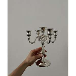 Shiny Polish 5 Arms <b>Silver</b> Candle Stand For <b>Candlestick</b> Holder Event Party Table Decoration Supplies - Product Image 1