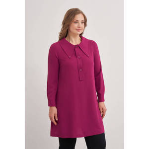 เสื้อคลุมสีพลัมพร้อมดีเทลปกเสื้อขนาดใหญ่และตกแต่งด้วยกระดุม - Product Image 1