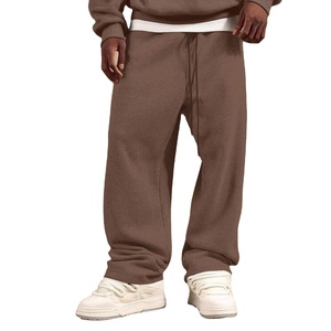 Pantalon de jogging marron oversize pour homme, en molleton lavé, avec cordon de serrage à la taille, coupe ample, jambe large, en coton épais, style streetwear 2026 - Product Image 1