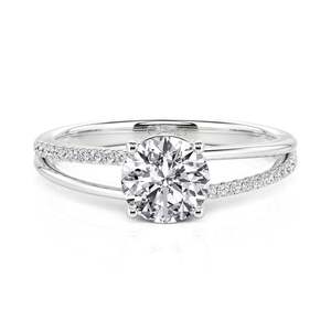 Bague de promesse Jeulia en platine 14K plaqué rhodium, à tige fendue personnalisée, avec pierre de naissance et coupe ronde - Product Image 1