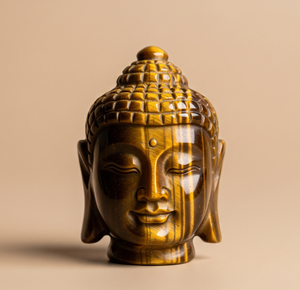 Estatua de cabeza de Buda tallada a mano, estatuilla, artesanía india, regalo de negocios grabado con Ojo de Tigre, piedras preciosas semipreciosas, budismo - Product Image 2