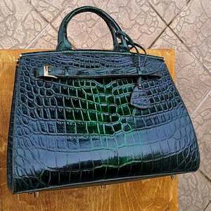 Women's Genuine Leather Luxury Crocodile Texture Tote <b>Bag</b> Handles Open Top Casual Black Alligator Pattern <b>Large</b> Capacity Daily - Product Image 5