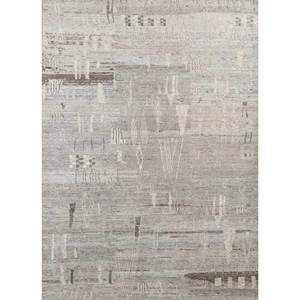 Alfombra Afgana de Lana Anudada a Mano en Gris y Negro, Modelo Re-1294, para Sala de Estar, Rectangular, con Patrón Abstracto, Hecha a Mano - Product Image 1