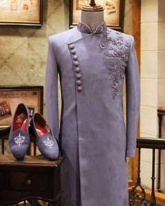 2022 elegante talla grande XL Sherwani bordado tela de seda con cremallera de un solo pecho para adultos fiesta de boda a juego transpirable - Product Image 1