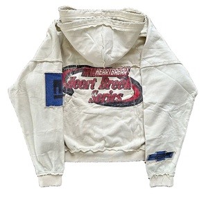 Personnalisé lourd 500 GSM coton éponge français Double capuche appliques broderie Vintage en détresse Boxy sweats à capuche zippés pour hommes - Product Image 5