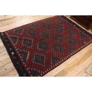 Alfombra Turca Vintage de 6,1x9,3 pies (186x283 cm), Alfombra Kilim Roja con Diseño de Camuflaje - Product Image 2