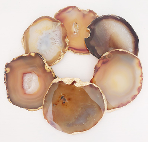 Dessous de verre en pierre d'agate naturelle avec plateau de tasse à thé bord doré Design décoratif Dessous de verre en pierre Bords dorés Décor à la maison Dessous de verre en pierre précieuse - Product Image 3