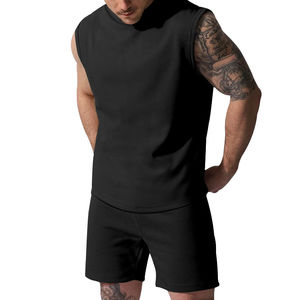 Ensembles de t-shirts à capuche sans manches et shorts cargo pour hommes, style hip-hop, streetwear oversize, tenues deux pièces pour la mode urbaine, vente en gros - Product Image 5