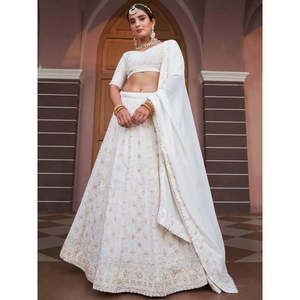 Magnifique Lehenga Choli de mariage en georgette avec broderie Lucknowi blanche - Product Image 4