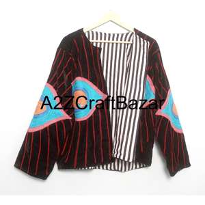 Veste décontractée d'extérieur en velours respirant doublée de coton, broderie florale à la main, longueur classique, pour l'hiver et l'automne, vente en gros - Product Image 6