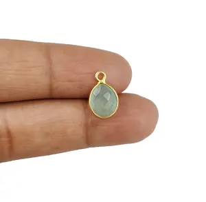 Aqua Chalcedony ชุดหนามเตยทอง8X10มม.,สร้อยคอทำเครื่องประดับอัญมณีทรงลูกแพร์สีเงินสเตอร์ลิง