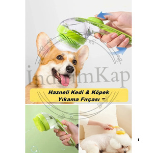 Pet Washing Brush with <b>Shampoo</b> <b>Dispenser</b>-Silicone Cat and Dog Bath Brush with Handle - Product Image 2