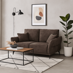 Modern Three Seat Fabric Sofa Upholstered Cushion Back Rolled Arms Metal Legs <b>Deep</b> Brown Living Room Couch - Product Image 4