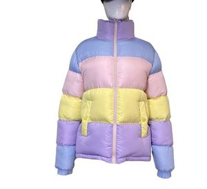 Chaqueta acolchada cálida de arcoíris con cuello alto y cremallera, abrigo de burbujas con capucha, cortavientos de Color bonito para mujer, Invierno - Product Image 1