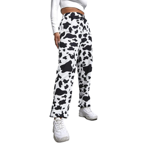 Custom Pattern Cotton <b>Trousers</b> High Waist Wide Leg Cow Print Sweat Pants <b>Women</b> Joggers - Product Image 5