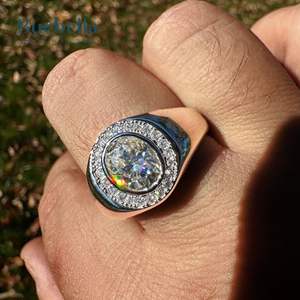 Gran oferta Original 925 plata esterlina 18K oro blanco Oval Moissanite diamante compromiso anillo de bodas para hombres - Product Image 3