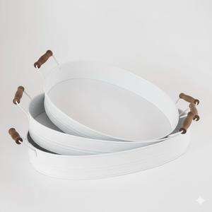 Plateau de service en métal galvanisé noir avec poignée, forme ovale, plateau de service pour la maison et les restaurants, nourriture et boissons - Product Image 4