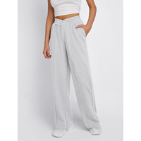2025 kadın Trendy yüksek belli atletik Joggers kraliçe geniş bacaklar Sweatpants cepler ile Baggy Flared pantolon düz bacak Fit