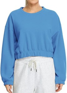 Nouvelle Collection Cropped Fleece Sweatshirt uni doublé polaire surdimensionné pour femme, Cropped Drop Shoulder Crewneck Pullover Crop Top - Product Image 5