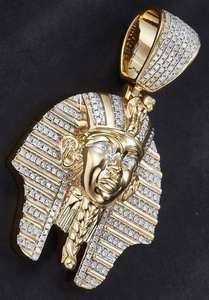 Nouveauté Pendentif en argent sterling 925 glacé avec moissanite, roi pharaon égyptien Toutankhamon, clarté VVS, plaqué or 14 carats, rhodié, charme pour homme - Product Image 5