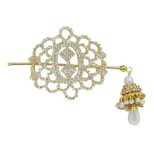 Apurva, broche de pelo chapado en oro de moda, perlas con cristal de diamante para bodas, fiestas, regalos, aleación de Zinc, cobre, latón - Product Image 1