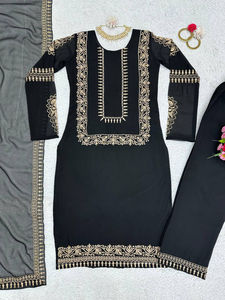 Ensemble de vêtements de fête de créateur pour femmes, broderie en fausse georgette et bordure en dentelle à 4 côtés, palazzo et dupatta - Product Image 5