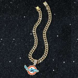 Pendentif sur le thème des Miami Dolphins de la NFL, personnalisé, en argent sterling exquis plaqué or 14 carats, style hip-hop, bijoux en moissanite - Product Image 3