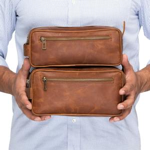 Men's Genuine Leather <b>Wash</b> <b>Bag</b> TYG-0040C Dopp Kit Zipper Closure Black Brown for Toiletry <b>Travel</b> Gift for Him Birthday Groomsmen - Product Image 4