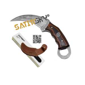 CUSTOM HECHO A MANO Manual Damasco Skinner Cuchillo Mango de madera Rosa 7 "Funda de cuero Regalo de caza Alto carbono 1095 + 15N20 CE - Product Image 3