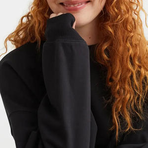 Wholesale Custom Logo Embroidery Printed Blank Oversized Cotton <b>Fleece</b> Solid Color <b>Black</b> Crewneck Breathable Sweatshirts Women - Product Image 5