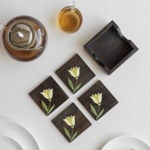 Antique Customizable Set of 4 Eco-Friendly for Mango Wood <b>Coasters</b> Durable Decorative Wooden <b>Coasters</b> for Office Use Handpainted - Product Image 5