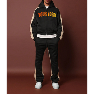 Ensemble survêtement pour homme avec sweat à capuche zippé et pantalon évasé, patchs personnalisés usés, vêtements décontractés, pantalon de survêtement et sweat à capuche surdimensionnés - Product Image 4