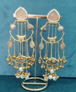 Boucles d'oreilles longues en pierre de Moti et de Monalisa pour femmes, idéales pour les mariages, les occasions festives, les tenues de soirée, qualité supérieure - Product Image 2