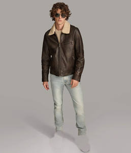 แจ็กเก็ตนักขี่จักรยานหนังวัวแท้สำหรับผู้ชายดีไซน์ใหม่แบบมีสไตล์พร้อมกระดุมหน้าคู่และมีบริการตามสั่ง - Product Image 4