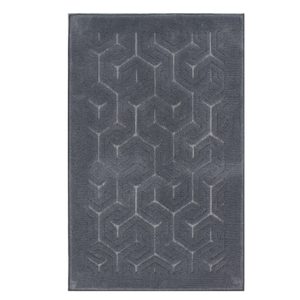 Tapis de bain jacquard abstrait en fil teint tissé gris foncé Frelna 70x120cm - Tapis de douche sur mesure - Fabriqué en Turquie - Product Image 2