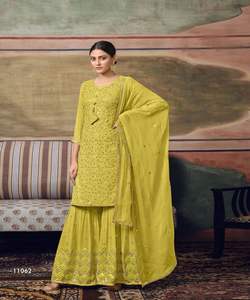 Nuevo Vestido Largo de Diseñador con Dupatta, Georgette con Bordado y Lentejuelas, Prenda Étnica a Bajo Precio, Alphanumero Gharara de Seda - Product Image 2