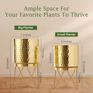 Shiny <b>Gold</b> Finished Hammered Design Metal <b>Flower</b> Stand Round Shape Home Floor Usage <b>Artificial</b> <b>Flower</b> Stand Custom Size Decorate - Product Image 4