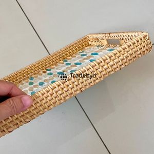 Elegante Bandeja de Ratán Hecha a Mano, Bandeja de Mesa Moderna, Calidad Premium, Almacenamiento y Decoración Móviles, Ideal para Regalos y Servicio, Tradebyd - Product Image 5