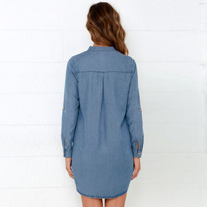 High Quality Women's <b>Cropped</b> Jeans <b>Jacket</b> & Long Sleeve <b>Denim</b> Shirt Dress Solid Pattern Plus Size Short & Puff Shoulders - Product Image 6