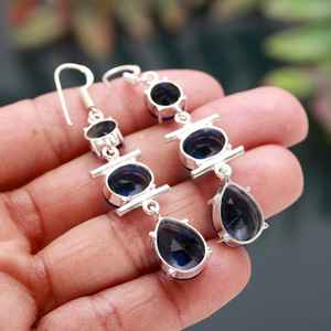 Pendientes de Iolita Facetada en Plata de Ley 925 Chapada en Oro, con Gema Azul, Joyería Solitaria Hecha a Mano, Regalo de Aniversario - Product Image 5