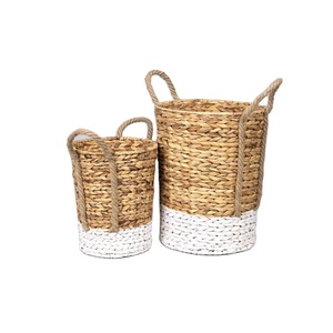 Panier de rangement rond et élégant pour l'art vietnamien authentique Fabriqué à la main en jacinthe d'eau écologique Offre spéciale - Product Image 1