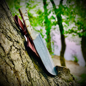 Cuchillo de cocina serbio de acero de Damasco hecho a mano, mango de cuerno de carnero con mango cómodo, Funda de cuero gratis, cuchillo de cocina - Product Image 5