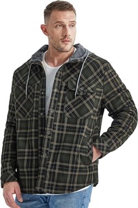 Quilted Winter Coat Long Sleeve <b>Sherpa</b> Fleece Lined Hooded Flannel Shirt <b>Jacket</b> <b>Men</b> Windproof Breathable Front Logo - Product Image 3