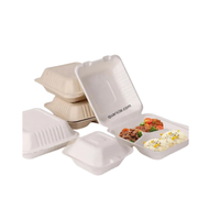 Achat en vrac tendance pas cher 9X9 ,8X8 3CP CLAMSHELL boîte à lunch & burger en bagasse de canne à sucre pour emballage alimentaire à emporter