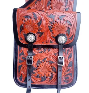 Bolsa de sillín de cuero genuino artesanal para caballos, diseño duradero mecanizado a mano, Color personalizable y logotipo para jinetes de doma de senderos - Product Image 2